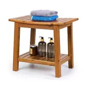 Teak Shower Bench, 20" Solid Wood Shower Stool Waterproof Shower Seat with St...