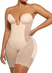 [SHAPELLX] Strapless Shapewear for Women Deep Plunge Corset Tummy Control Backless Bodysuit Mid Thigh Full Body Shaper