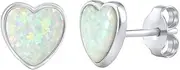 [SILVEGO] Women 925 Sterling Silver Earrings Heart with White Synthetic Opal Stud Earrings 8 mm, Sterling Silver Silver Jewellery