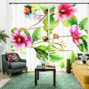 Red Flower And Green Leaf 3D Blockout Photo Print Curtain Fabric Curtains Window