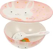 Mikinona Boys and Girls Plates Bowls Set Rabbit Pattern Ceramic Dishware Toddler Bowl and Plate Set