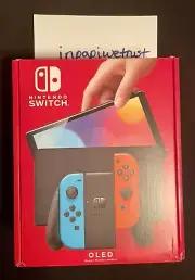 Nintendo Switch OLED BLACK - Neon Red and Blue Joy-Con IN HAND READY TO SHIP!