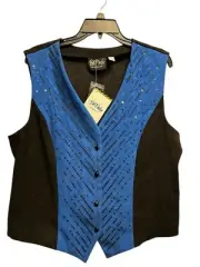 NEW Bob Mackie Womens Size L Wearable Art Sequin Vest Blue Sleeveless V Neck