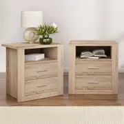 Artiss 2X Bedside Table Side Table 2 Drawers with Shelf Oak