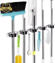 5 Racks and 4 Hooks Mop and Broom Holder Wall Mount, Broom Organizer Storage Too