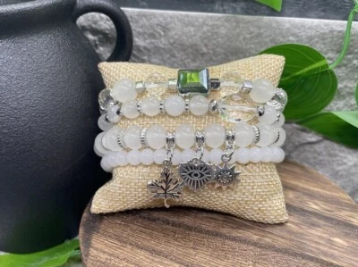 4 PC Handmade Bohemian Beaded Stackable 7” Plus Stretch Bracelet Set New B1787