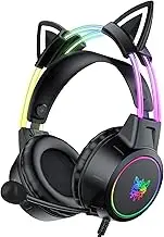 Lightweight Gaming Headsets with Removable Cat Ears,Gradient RGB Light, Wired Over- Ear Headphones for PC/PS4/PS5/XBOX/Switch, Virtual Surround Sound & Noise Cancelling Mic, Auto-Adjust Headband