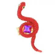 Gold Tone Stretch Metal Snake Ring With Rhinestone R1294-RED