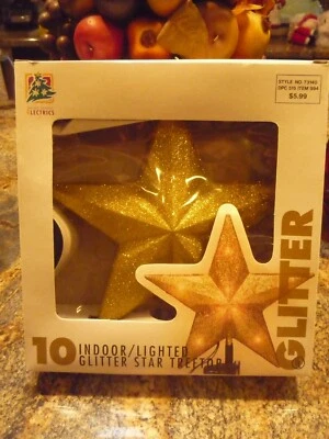 *Celebrity owned vtg *TREETOP ORNAMENT GOLD STAR* GLITTER MID C MODERN* 10 LT