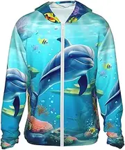 [LHBWCVN] UPF 50+ Light Jacket Full Zip Sun Protection Hoodie for Women Men Long Sleeve Ocean Underwater Dolphin Fish Sun Shirts