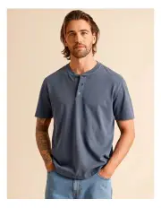 [Maddox] Essential Harley Short Sleeve Henley Tee in Indigo