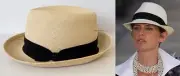 NWT 17C CUBA RUNWAY CHANEL BEIGE BLACK TRIM RAFFIA STRAW FEDORA HAT CAP S SMALL