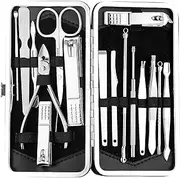 Ethnic Choice Manicure Set Nail Clippers Kit Manicure Pedicure Gift Set, 16Pcs Professional Stainless Steel Pedicure Care Tools Women Travel Grooming Kit with Portable PU Leather Case (Black)
