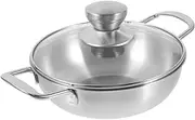 Generic 1 Set Stainless Steel Cooking Pan Portable Outdoor Wok with Double Handles Ergonomic Scalding Design for Camping and Home Cookware Kitchen Accessory