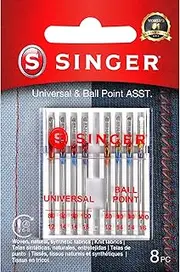 [Singer] 04800 Universal Regular Point and Ball Point Sewing Machine Needle, Assorted Sizes, 8-Count