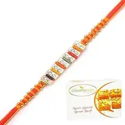 Ghasitaram Gifts Rakhi for Brother Rakhis Online - RM585 - Multicolour Stone Bracelet Rakhi with 400 GMS of Besan Barfi