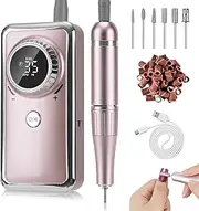 Madenia Rechargeable Nail Drill Machine: Professional Electric Nail Files USB e File for Acrylic Nails Gel, 35000RPM Adjustable Speed Manicure Machine with 6 Drill Bits and 56 Sanding Bands, Pink
