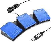 iKKEGOL Upgraded USB Triple Foot Pedal Optical Switch Control 3 Key Three Button Program Computer Keyboard Mouse Game Action HID Blue (Triple Pedal)