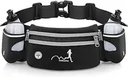 Hydration Running Belt with Water Bottles(2 x 300ML), Luckit Upgraded Nylon Webbing Running Waist Bag Reflective Bum Bag Adjustable Sports Waist Pouch for Marathon Running Hiking Camping Jogging, Black, Hydration Running Belt With 2 Water Bottles