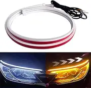 GZRUICA LED Headlight Strip Tube Light, 27.5 Inch Waterproof Sequential Flowing Turn Signal Lamp, DRL LED Strip Car Daytime Running Light Universal for Most Cars, White/Amber Switchable (70CM, 2PCS)