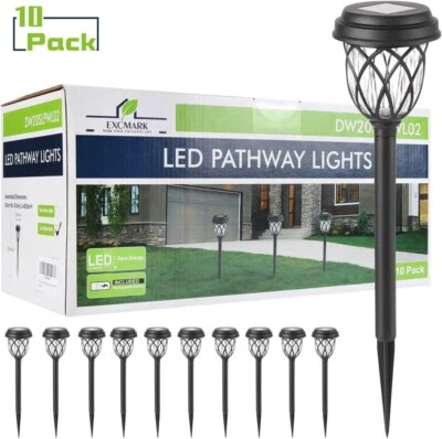 10 Pk LED Solar Pathway Cold White Lights Black auto sensor stick in the ground