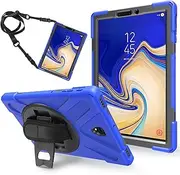 SLLMYYX Case for Samsung Galaxy Tab S4 10.5 inch SM-T830/SM-T835, 360 Rotating Hand Strap Shockproof Protective Cover with Shoulder Strap, Blue