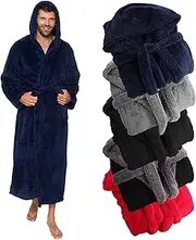 Mens Luxury Robe Hooded Big and Tall - Long Plush Fleece Bath Robe with Hood and Pockets- Gift Men and Teens by Ross Michaels