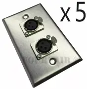 5 Pack - 2-Port Dual Socket XLR Female Stainless Steel Microphone Mic Wall Plate
