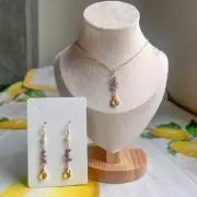 Lavender Jewelry Set, Citrine Honey Lemon, Summer, Amethyst Pearl Casual Set