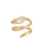 Ettika Marquise Cubic Zirconia Coiled Snake Ring in 18K Gold Plated