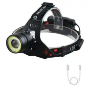 Zoom COB LED Headlamp Head Torch Light Headlight Rechargeable Lamp Flashlight
