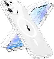 ORETECH Magnetic Case for iPhone 12,iPhone 12 Pro Case with 2X Screen Protector Compatible with MagSafe Wireless Charging Protective Shockproof Military Protection Clear Back Phone Case,Clear