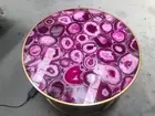 Pink Agate Stone Round Coffee Table Tops, Agate Gemstone Furniture, Home Decors