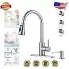Contemporary Brushed Nickel Kitchen Faucet with 3 Water Modes and Soap Dispenser