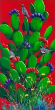 Cactus Tile Backsplash Susan Libby Southwest Art Ceramic Mural SLA083