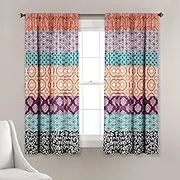 Bohemian Stripe Window Curtain Panels Fuchsia/Orange 52X63 Set