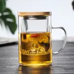 茶水分離泡茶杯過濾三件杯 高硼硅玻璃水杯 觀山杯  竹木蓋杯子 茶水杯