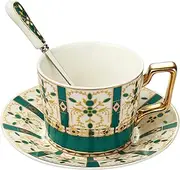 [XUDREZ] British Vintage Porcelain Tea Cup, Ceramic Coffee Cups, Bone Porcelain Creative Tea Set with Coffee Cup, Saucer, Teaspoon (3)