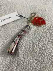NWT Brahmin Celebrate Palm Leaf Tassel Key Ring /Key Charm Ring FOB