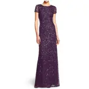 Adrianna Papell Women's All Over Sequin Gown, Amethyst/Gunmetal 14 $299