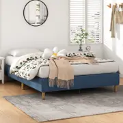 Metal Bed Frame Fabric Mattress Foundation Double Size Blue