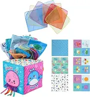 Tissue Box Toy Cube, Soft Stuffed Contrast Crinkle Sensory Toys, Early Development Toy, Educational Tool, Preschool Activities for Kids Ages 0-2