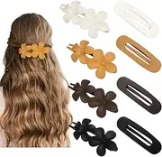 Lay Down Flat Hair Clips for Women - 2 Style Big Matte Flower Alligator Claw Clamps for Thin, Fine & Thick Hair (Neutral Color)