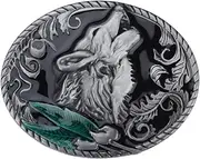 [Longcreek] Wolf Belt Buckle for Men, Norse Viking Wolf Head Belt Buckle, Howling Wolf Oval Belt Buckle, Punk Wolf Leaf Belt Buckle, Western Cowboy Belt Buckle, Silver Wedding Belt Buckle Gifts