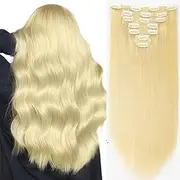 Clip in Hair Extensions Synthetic Hair 22 inches 6Pcs 100g Bleach Blonde Long Straight Seamless Double Weft Clip in Human Hair Extensions (22 inches #613 Bleach Blonde)