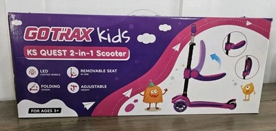 GO TRAX KIDS KS Quest 2 N 1 Kick Scooter Purple with Removeable Seat 3+ LED GIRL