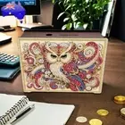Wooden Owl Table Top Diamond Painting Money Box Rhinestones Desktop Ornaments