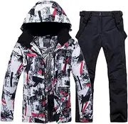 [ALSOGO] Men's Ski Suit Ski Jacket and Trousers Set Waterproof Snowsuit Snowboard Jacket Trousers Ski Clothing for Men Black XL, HBT+Black, X-Large