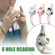 White Maple Leaf Printed Ceramic 6 Holes Ocarina with Hand Holder Support Stand