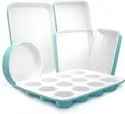 NutriChef 6-Pcs Kitchen Oven Baking Pans - Non-Stick Baking Sheets Set, Attractive Green Pans & White Inside Pan, Quality Kitchenware for Cooking & Baking Cake Loaf, Muffins & More
